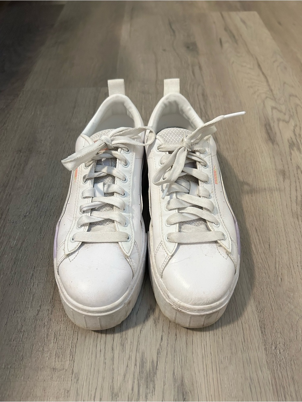 Puma Women’s White Low-Top Platform Lace-Up Sneakers with Subtle Pink Accent